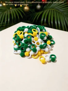 50pcs Random Style Pom Pom Hair Ties, Soft Elastic Hair Bands, Cute Holiday Decorative Accessories, Suitable For Daily Wear, Party, Gift, National Day Gift - Multicolor - View 3