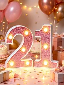 16cm Light Up LED Marquee Number Sign, Warm White Battery‑Operated Digit Light, Tabletop Decor Number Light, 16th 18th 21st 30th 40th 50th Birthday Wedding Proposal Anniversary Christmas Xmas Holiday Party Photo Backdrop Decor Number Night Light - 16cm Deep Pink - View 15