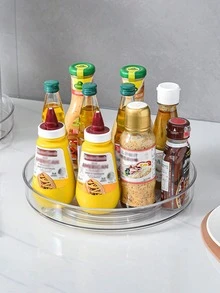 1pc Rotating Storage Tray, Transparent PET Seasoning Turntable, Kitchen Cabinet Refrigerator Organizer, Vanity Makeup Skincare Storage Tray - View 8