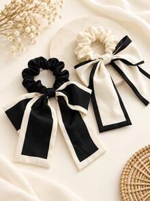 2pcs Japanese & Korean Style Summer Bow Hair Ties For Women, Ponytail Ribbon Scrunchies, INS Large Hair Bands - Multicolor - View 6