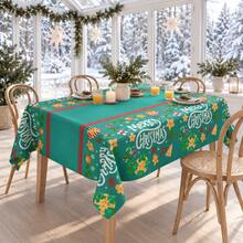 Green Christmas Themed Disposable Tablecloth, Merry Christmas Letter, Gingerbread Man, Gift Box, Candy Cane Print, Rectangular Home Dinner Party Table Decor - View 7