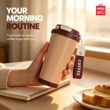 MINISO 水杯咖啡杯，簡約優雅，520ML 不鏽鋼陶瓷咖啡杯，附吸管，旅行杯，便於攜帶，情人節禮物 - 棕色 - 查看 1