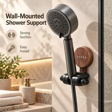 1PC Suction Cup Shower Head Holder, No-Drill Wall Mounted Handheld Shower Bracket With Adjustable Angle, Strong Suction Bathroom Shower Support, Space-Saving Easy Installation Holder With Wood-Grain Design - Multicolor - View 8