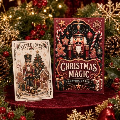 Cartas de Juego de Navidad Mágicas, 54 Cartas, Juego de Cartas, Cartas de Póker con Patrón de Cascanueces, Mazo de Cartas de Juego con Tema de Vacaciones Navideñas para Juego de Fiesta