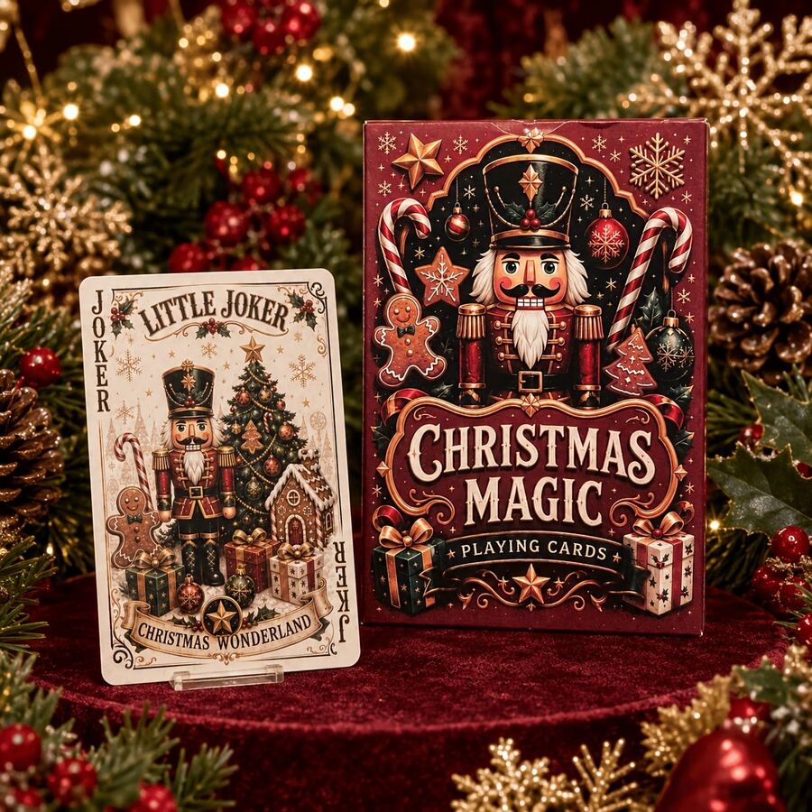 Christmas Magic Playing Cards,54 Cards,Card Game, Nutcracker Pattern Poker Cards, Xmas Holiday Themed Game Card Deck For Party Game - Burgundy - View 1