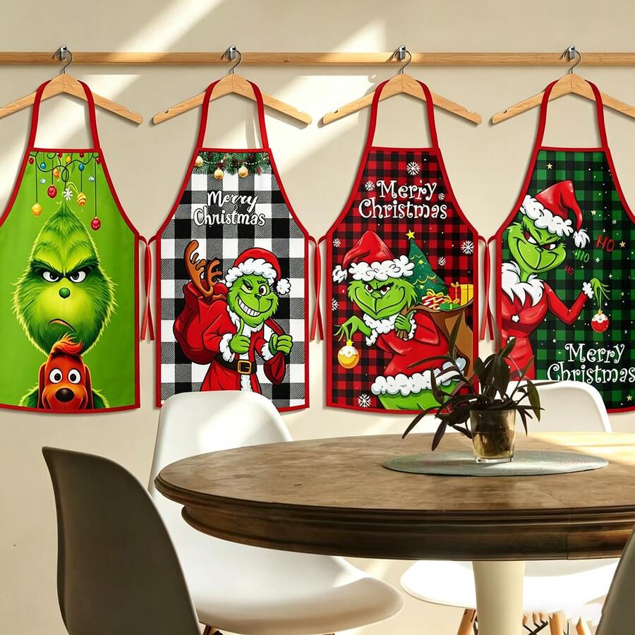 The Grinch 1pc New Christmas Apron Santa Claus Style Apron Christmas Atmosphere Practical - Multicolor - View 1