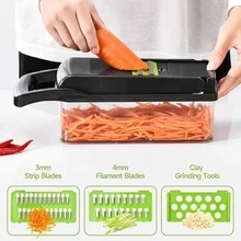 Multifunctional Vegetable Chopper, 7-In-1 Food Slicer And Dicer With Container, Hand Guard, Replaceable Blades, Kitchen Vegetable Cutter, Suitable For Onion, Carrot, Potato, Cucumber - Multicolor - View 9