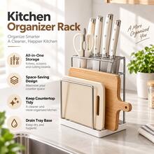 1pc Stainless Steel Knife Holder, Multi‑Purpose Kitchen Organizer, Combined Storage For Knives And Cutting Boards, Handy Countertop Accessory, Great Pick For Christmas And Housewarming Present Selection - Multicolor - View 5