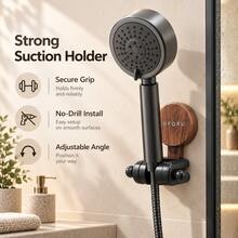 1PC Suction Cup Shower Head Holder, No-Drill Wall Mounted Handheld Shower Bracket With Adjustable Angle, Strong Suction Bathroom Shower Support, Space-Saving Easy Installation Holder With Wood-Grain Design - Multicolor - View 5
