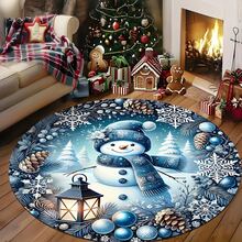 1pc Blue Snowman Lantern Round Christmas Rug, Decorative Carpet, Bedroom Decor, Small Rug, Carpet, Home Decor, Living Room Rug, Living Room Small Rug, Bedroom Rug, Living Room Home Decor - Multicolor - View 7
