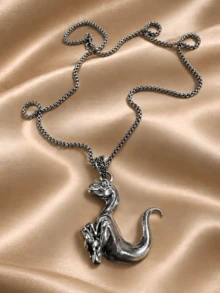 1pc Men's Vintage Dinosaur Pendant Necklace, Retro Animal Chain Necklace, Daily & Party Wear Jewelry - Antique Silver - View 5