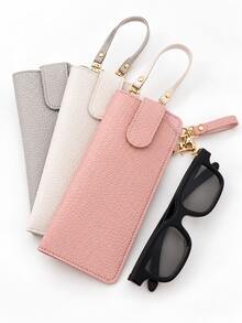 Portable Lychee Texture Eyeglass Case (With Detachable Wrist Strap And Hook), Soft Scratch-Resistant Eyeglass Storage Bag, Unisex Hanging Fashion Glasses Storage Pouch, Suitable For Travel And Daily Commute - Multicolor - View 5