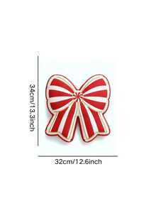 Bantal Hias Natal Berbentuk Pita Merah dengan Motif Garis-garis dan Hiasan Emas, Hadiah Dekorasi Rumah Liburan untuk Sofa, Tempat Tidur, dan Kamar Tidur - MultiWarna - View 3