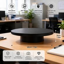 20cm (7.8in) Electric Rotating Display Stand, USB Powered 360° Turntable With Adjustable Direction, Matte Non-Slip Surface, Product Display Base For Jewelry, Figurines, Photography & Live Streaming - Black - View 3