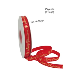 New Year Christmas Ribbon 2.5cm*25yards (22.75m), Burgundy, Dark Green Dense Polyester Satin Ribbon, Snowflake Christmas Tree Reindeer Pattern, Perfect For Festive Christmas Tree Gift Bag Decoration, Merry Christmas Ribbon/Bow, Sewing Handmade Printed Woven Tape - Multicolor - View 28