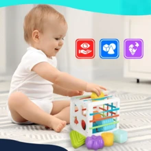 Montessori Sensory Activity Cube, Shape Sorter & Stacking Blocks Set, Baby Fine Motor Skills Development, Early Learning Educational Toy For Toddlers - Multicolor - View 7