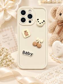 可愛3D熊櫻桃字母手機殼，奶油風3D吊飾保護殼，適合女生，相容 iPhone 18 Pro Max/18 Pro/17/16/15/14/13/12/11/Pro/Pro Max/X/XR/XS/XS Max/7/8/Plus/Honor - 米色 - 查看 5