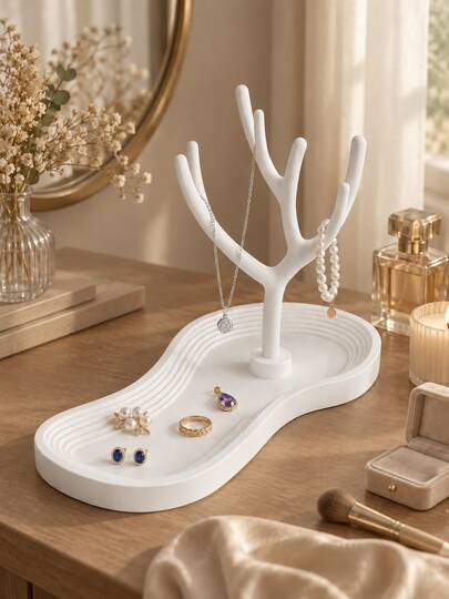 1pc Tree-Shaped Jewelry Organizer With Wavy Storage Tray, Can Neatly Display Necklaces, Earrings, Rings, Bracelets, Watches, Pearls And Gemstones, Suitable For Daily Use On Vanity, Dressing Table, Bedside Table, Shelf Or Gift Stand | Jewelry Organizer, Necklace Holder, Ring Tray