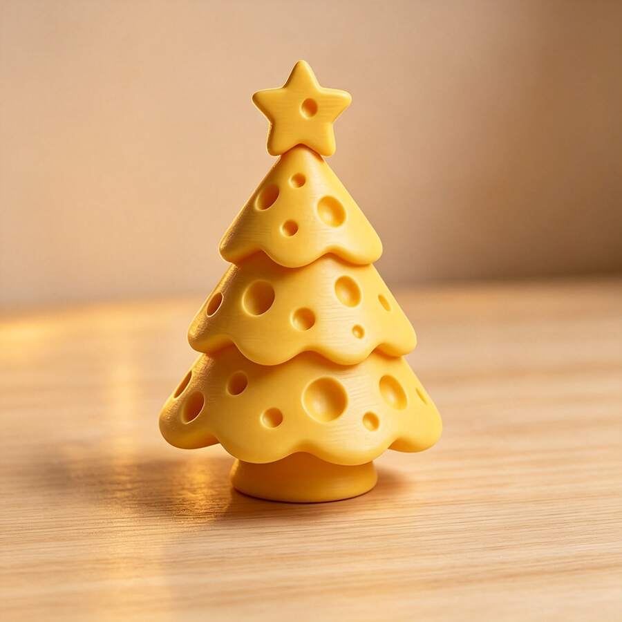 1pc Cheese Christmas Tree Ornament, Highly Attractive Food-Shaped, Mini 3D Desktop Decoration, Suitable For Desk, Dining Table, Office, Bookshelf, Living Room, Room Decor, Gift For Friends And Colleagues, Christmas Gift - Multiple Styles - View 1