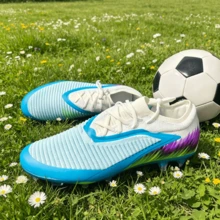 Men FG Firm Ground Soccer Cleats Lace‑Up Knit Upper Football Shoes Professional Training Sneakers For Outdoor Match - White - View 4