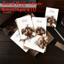 10 Set Kartu Ucapan Terima Kasih Anjing Lelah Fantasi Cat Air dengan Amplop, Kartu Terima Kasih Unik Grosir untuk Semua Acara, Pernikahan, Ulang Tahun, Pesta, Hari Ibu - A - View 2