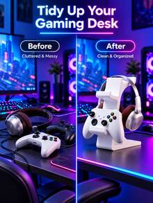 Estetika Desktop Minimalis: Dudukan Kontroler dan Headphone Terintegrasi, Kompatibel dengan Kontroler PlayStation/X1-BOX/S/Switch, Pengaturan Gaming yang Imersif; Rak Display Gamer Profesional, Kapasitas Beban yang Kuat, Anti-Terbalik - MultiWarna - View 5