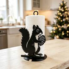 1pc Squirrel Acorn Metal Paper Towel Holder, Black Iron Free Standing Kitchen Roll Paper Dispenser, Rustic Farmhouse Christmas Decor, Countertop Tissue Organizer For Kitchen Dining Table Home Decor Perfect Christmas Gift - Black - View 6