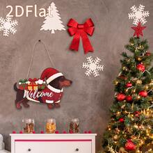 2D Flat Design, 1 Wooden Christmas Dachshund Welcome Sign, Creative Holiday Door Decoration, Suitable For Home/Shop Christmas Scene Setup, Vintage-Style Holiday Ornament. - A - View 3