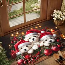 1pc 3 Little White Dogs Wearing Christmas Hats Christmas Welcome Mat, Small Rug, Welcome Mat, Carpet, Doormat, Outdoor Doormat, Kitchen Rug, Home Decor, Front Door Mat, Area Rug, Outdoor Mat, Home Decor, Area Carpet, Garden Rug - Multicolor - View 7
