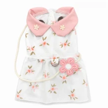 Floral Print Dog Dress With Pink Collar, Sleeveless Mesh Pet Dress With Flower Details And Snap Closure - Pink - View 6