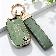 Soft TPU Key Cover, Compatible With Peugeot 3-Button Folding Key, Fits 208, 308, 408, C3 And C4 Models, Shockproof And Dustproof, Elegant High-Quality Key Protector, Suitable For Women - Big Keychain - View 1