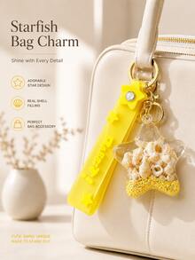 1pc Ocean Style Shell & Star Bag Charm, Colorful Transparent Acrylic Quicksand Keychain, Cute Pendant For Girls' Handbags And Backpacks, Multiple Colors Available - Multicolor - View 4
