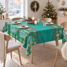 Green Christmas Themed Disposable Tablecloth, Merry Christmas Letter, Gingerbread Man, Gift Box, Candy Cane Print, Rectangular Home Dinner Party Table Decor - View 6