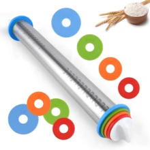 Adjustable Stainless Steel Dough Rolling Pin With 4 Thickness Rings And Scale Markings, Non-Stick Dough Roller, Suitable For Baking Cookies, Pizza, Pie, Pasta And Pastries - Multicolor - View 7