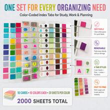 2000片彩色索引標籤便利貼，10張卡 10色，可書寫可移除頁面標記，多形狀書籤標籤，學生閱讀筆記辦公文具套裝 - 均碼 - 查看 6