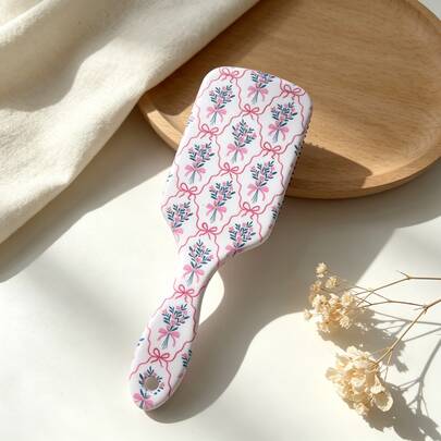 Cute Floral Head Patting Brush, Pink Bow Bouquet Pattern Air Cushion Hairbrush, Anti-Static Massage Styling Hairbrush For Women And Girls Daily Use