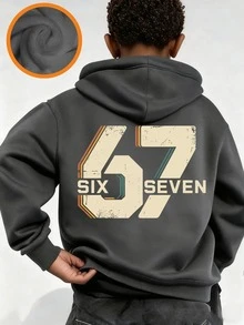 Tween Boy Fun Print Pullover Sweatshirt, Warm And Comfortable Thermal Lined Pullover Sweatshirt For Autumn/Winter - Dark Grey - View 1