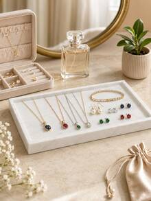 1 buah Baki Perhiasan Silikon Motif Marmer, Baki Penyimpanan Persegi Panjang untuk Meja Rias/Meja Samping Tempat Tidur/Kamar Tidur, Kapasitas Besar untuk Cincin, Anting, Kalung, Gelang, Jam Tangan, dan Aksesoris Kecil, Baki Perhiasan, Wadah Cincin, Penyimpanan Meja Rias, Hadiah - MultiWarna - View 5