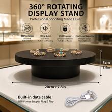 20cm (7.8in) Electric Rotating Display Stand, USB Powered 360° Turntable With Adjustable Direction, Matte Non-Slip Surface, Product Display Base For Jewelry, Figurines, Photography & Live Streaming - Black - View 4