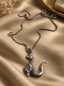 1pc Men's Vintage Dinosaur Pendant Necklace, Retro Animal Chain Necklace, Daily & Party Wear Jewelry - Antique Silver - View 4