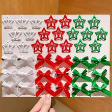 54pcs Christmas Holiday Hair Clips, Red White Green Star BB Clips, Satin Small Bow Bangs & Loose Hair Clips - Christmas Hair Clip - View 3