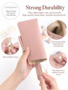 Portable Lychee Texture Eyeglass Case (With Detachable Wrist Strap And Hook), Soft Scratch-Resistant Eyeglass Storage Bag, Unisex Hanging Fashion Glasses Storage Pouch, Suitable For Travel And Daily Commute - Multicolor - View 1