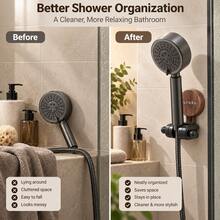 1PC Suction Cup Shower Head Holder, No-Drill Wall Mounted Handheld Shower Bracket With Adjustable Angle, Strong Suction Bathroom Shower Support, Space-Saving Easy Installation Holder With Wood-Grain Design - Multicolor - View 3