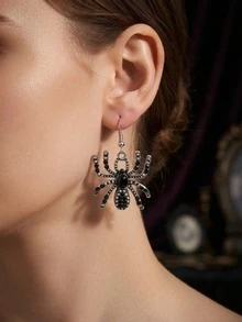 Gothic Rhinestone Black Spider Pendant Earrings, Vintage Punk Halloween Crystal Animal Earrings For Women, Dark Subculture Jewelry - Black - View 3