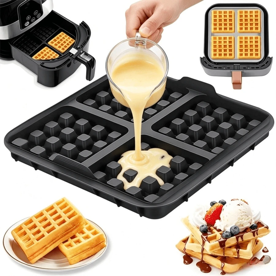 1/2 cái khuôn nướng bánh waffle vuông đa năng, khay nướng chống dính dễ vệ sinh, phù hợp cho hầu hết nồi chiên không dầu 4-7QT, tái sử dụng được, dùng cho bánh waffle kiểu Bỉ, socola, bánh pancake và trứng khối, thiết kế nhỏ gọn, dùng được với máy rửa bát, phụ kiện nhà bếp, dụng cụ nướng bánh cho bếp gia đình