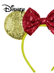 Disney 1pc Character Ear Headband, Yellow Gold Sparkle Sequin Metallic Red Bow Festival Cosplay Party Hair Hoop - Multicolor - View 5