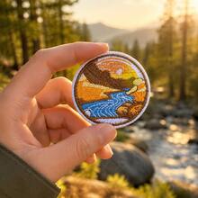 1pc/2pcs/3pcs/4pcs Mountain River Sunset Iron‑On Patch, Round Outdoor Hiking Nature Scenery Embroidered Applique - Multicolor - View 2
