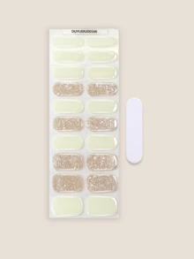 20片半固化凝膠美甲貼片，長效沙龍級品質，易貼易卸，需UV燈照固化 - 杏色 - 查看 2