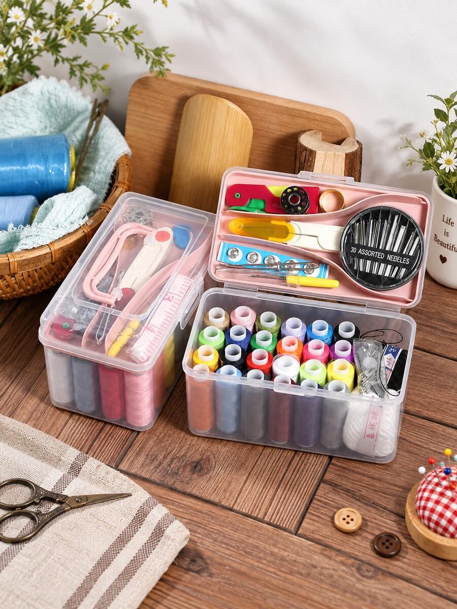 Portable Sewing Kit, Sewing Tool Box, Storage For Sewing Tools Including Needles, Thread, Scissors And Other Necessary Sewing Supplies, Suitable For DIY Clothing Making, Patch Repair, And Quick Mending. - Multi-color - View 1