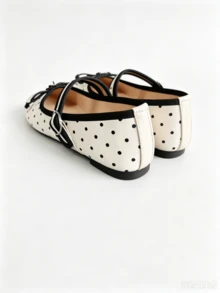 Sweet Polka Dot Mary Jane Shoes With Bow Decor And Adjustable Buckle, Vintage Versatile Women's Shoes - Beige - View 2
